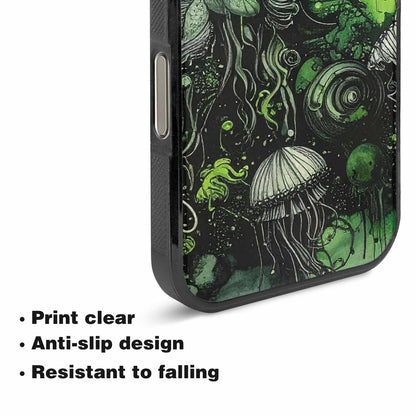 iPhone 16 Pro Case — Sea Creature Burst Black Green Ink, Original Design Phone Case