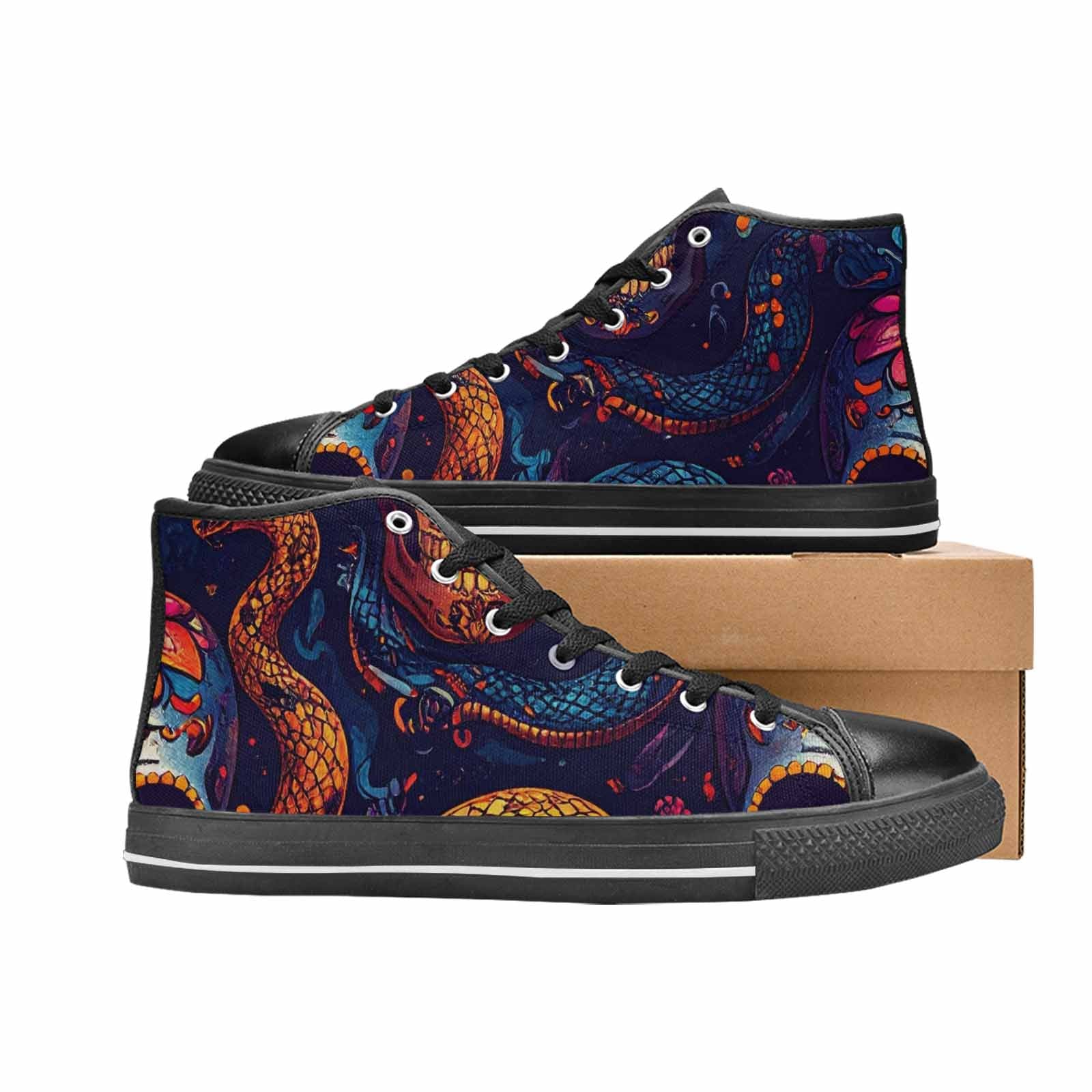 WOMEN'S Snake Skulls Print High Top Canvas Y2K Custom Sneakers