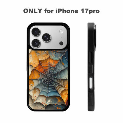 iPhone 17 Pro Case — Distressed Horror Spider Web Original Art, Unique Phone Case Design