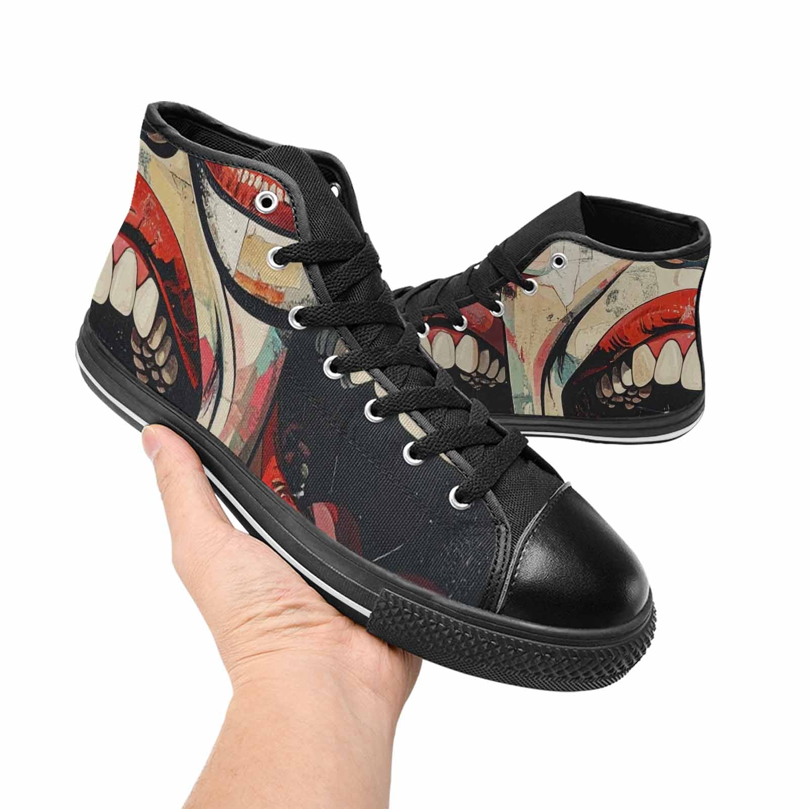 WOMEN'S Googly Cartoon Mouths High Top Canvas Wallpaper Art Sneakers