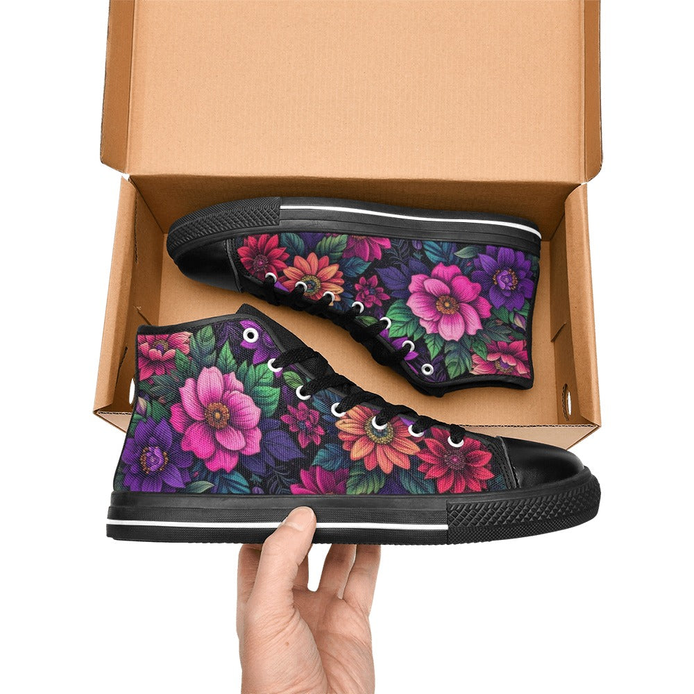 WOMEN'S Trippy Floral Chaos High Top Canvas Vivid Custom Shoes