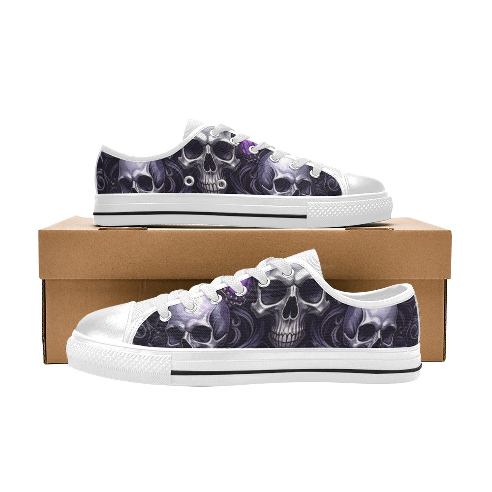 KIDS' Skull Butterfly Purple Iridescent Low Top Canvas Grunge Shoes