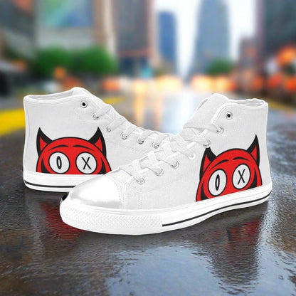 Custom Men's Devil high-top canvas shoes with bold all-over art — Freaky Shoes