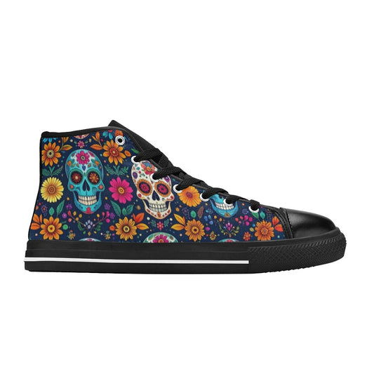 MEN'S Rainbow Sugar Skull Weave High Top Canvas Vibrant Chaos Custom Shoes