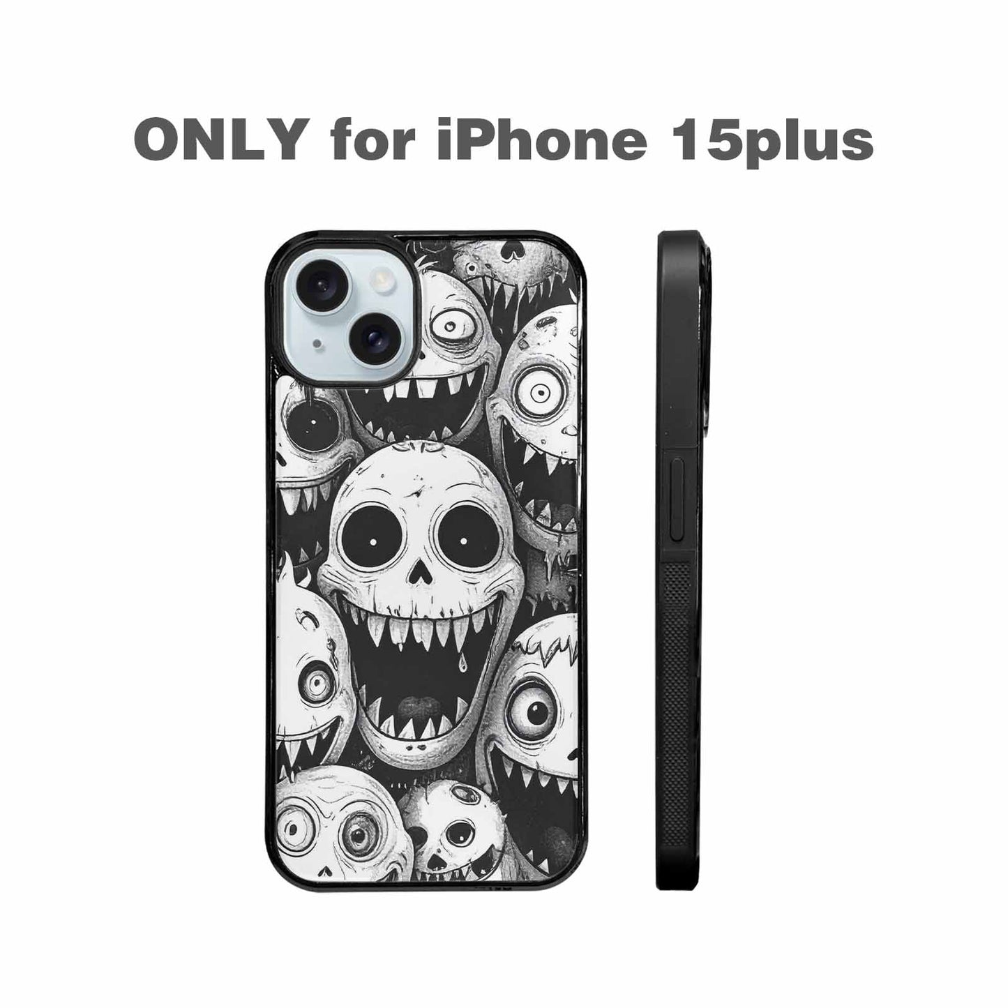iPhone 15 Plus Case — Black And White Monster Face Collage, Custom Designed Case Cover