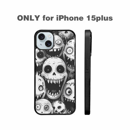 iPhone 15 Plus Case — Black And White Monster Face Collage, Custom Designed Case Cover