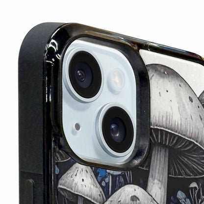 iPhone 15 Plus Case — Mushrooms General Black Blue Ink Mushrooms, Custom Designed Case Cover