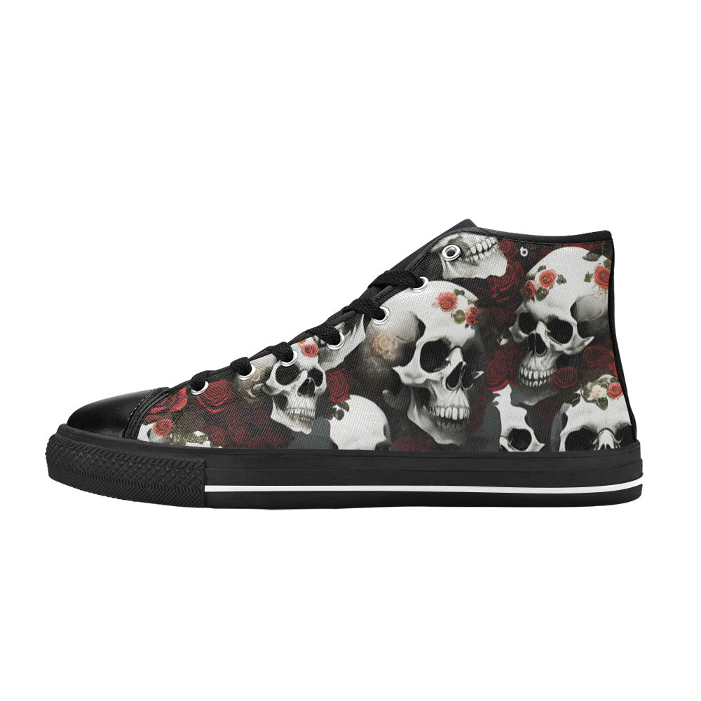 MEN'S Rose Skulls Dark 3 High Top Canvas Cottagecore Custom Sneakers