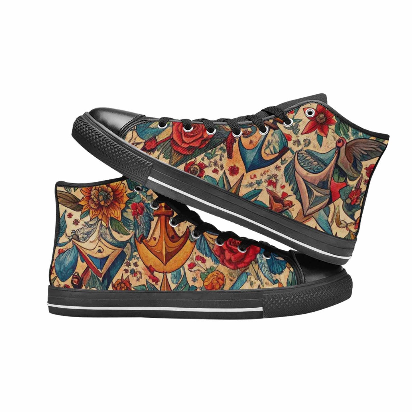WOMEN'S Old School Tattoo High Top Canvas Wallpaper Art Shoes