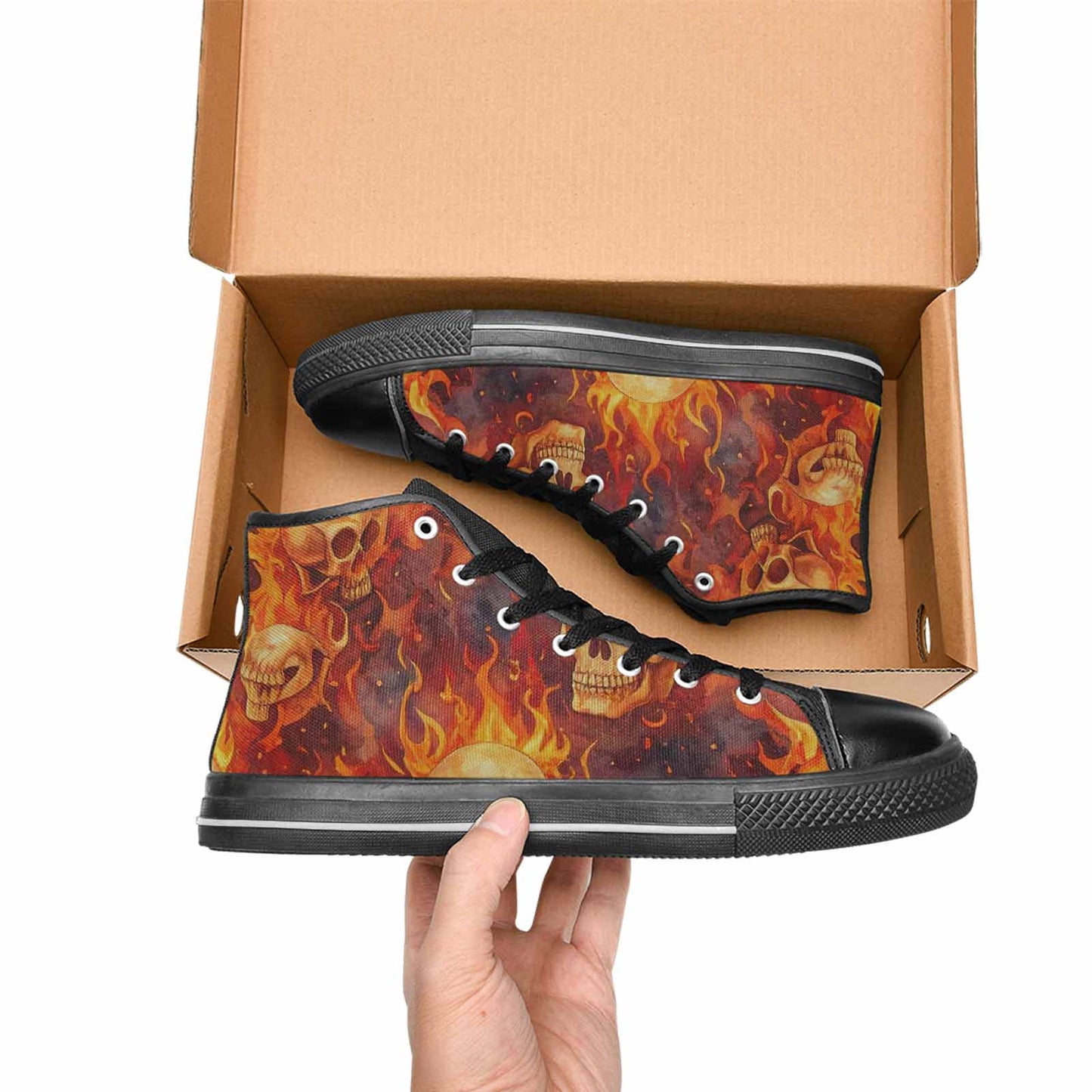 MEN'S Skulls - Flaming High Top Canvas Neon Fantasy Custom Shoes