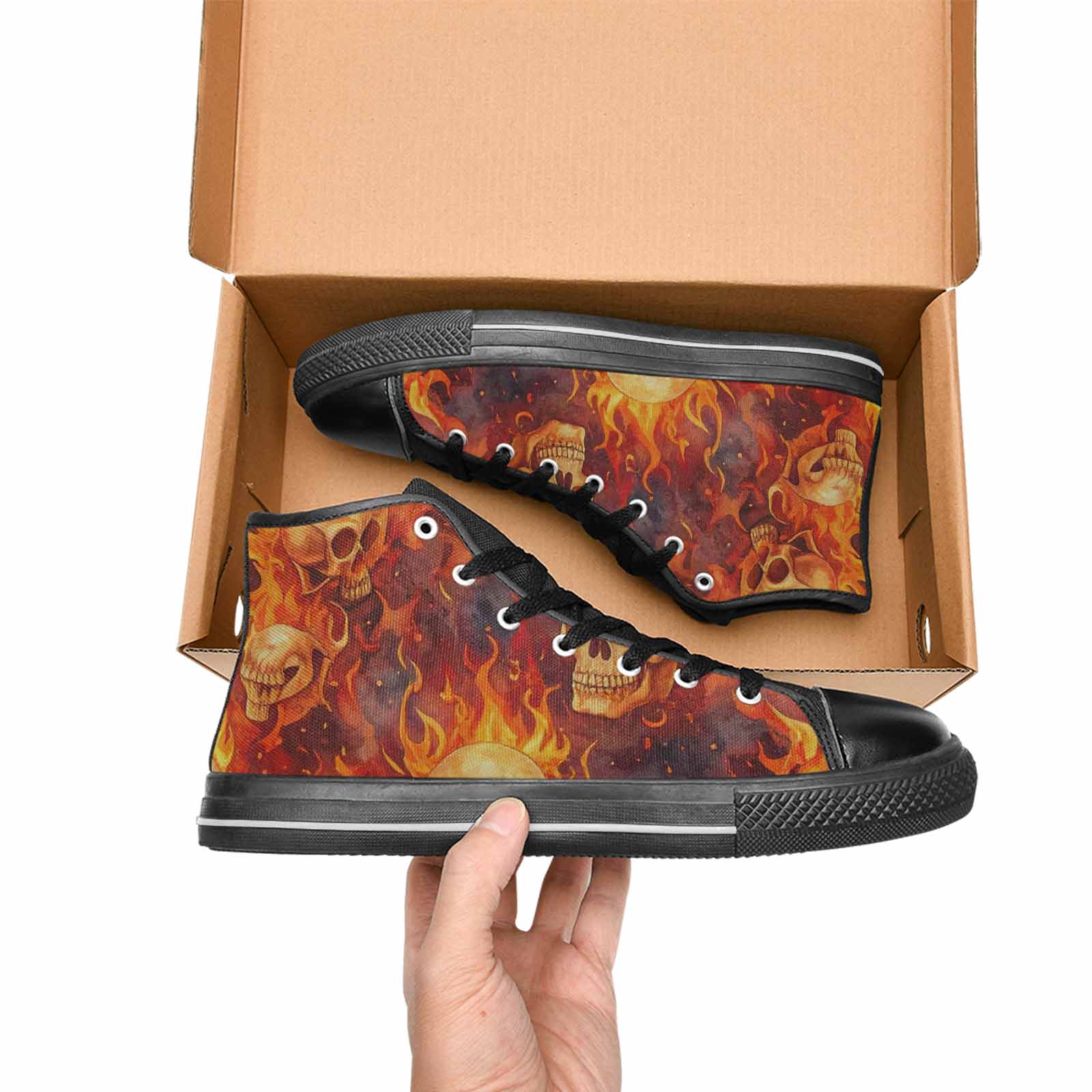 MEN'S Skulls - Flaming High Top Canvas Neon Fantasy Custom Shoes