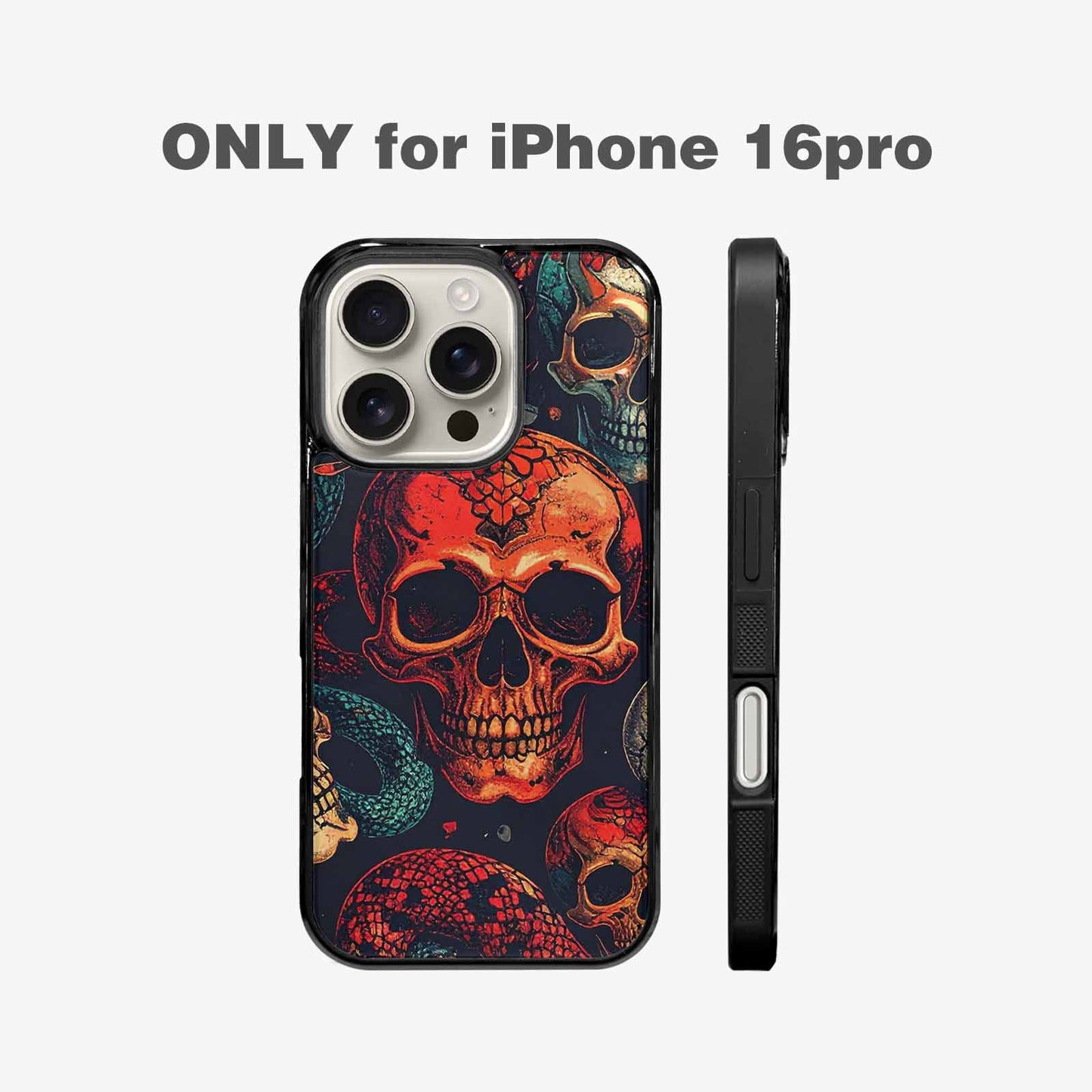 iPhone 16 Pro Case — Snake Skulls Print Custom, Custom Phone Case