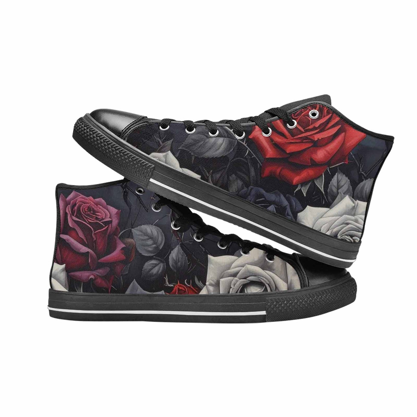 MEN'S Black Gothic Rose High Top Canvas Aesthetic Sneakers