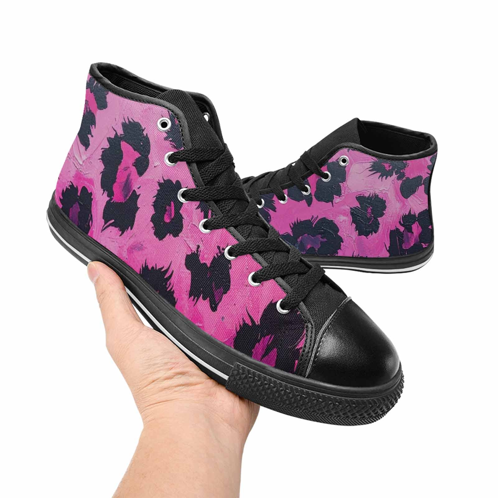 WOMEN'S Leopard Neon Pink Teal Airbrush High Top Canvas Aesthetic Shoes