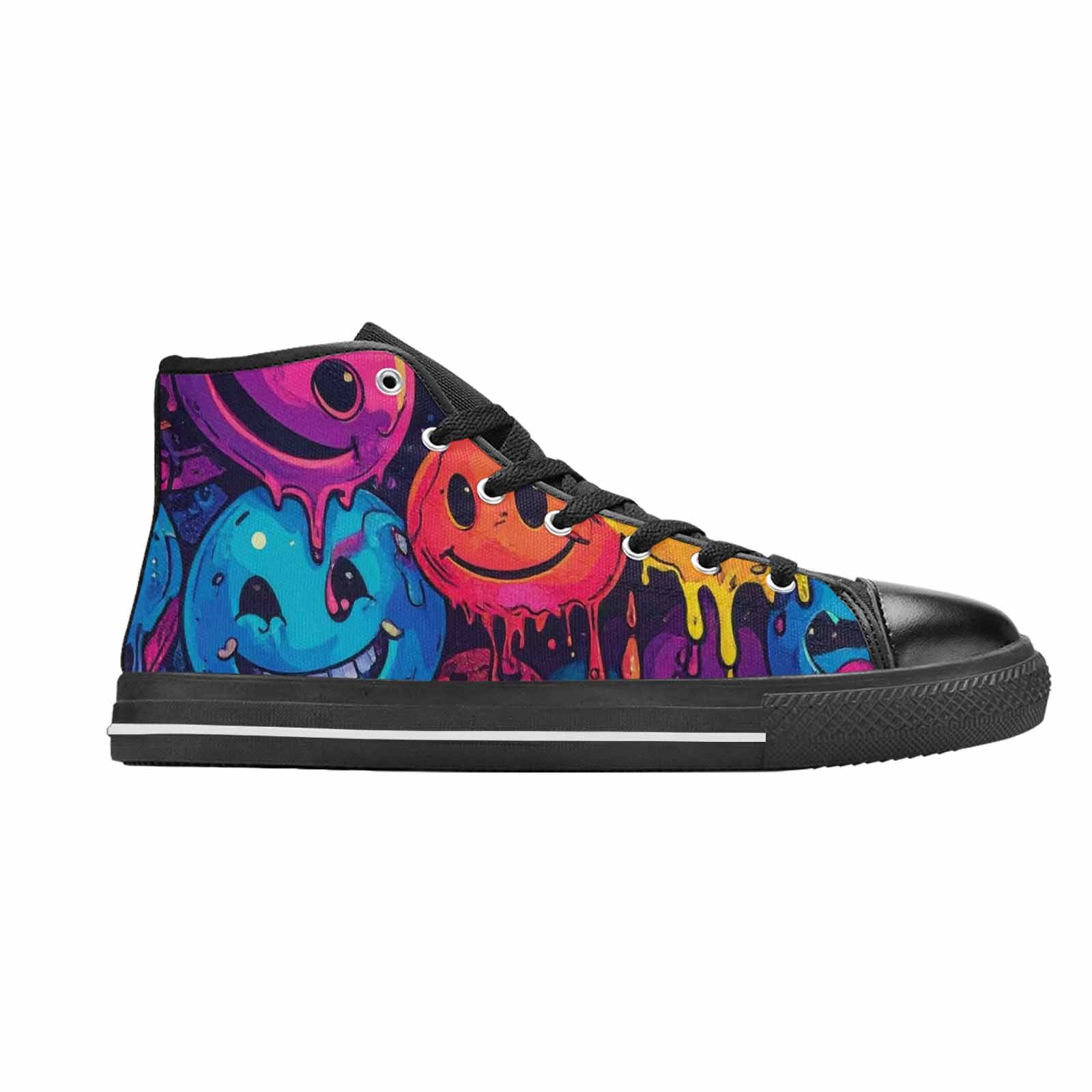 WOMEN'S Yellow Smiley Face High Top Canvas Y2K Custom Shoes