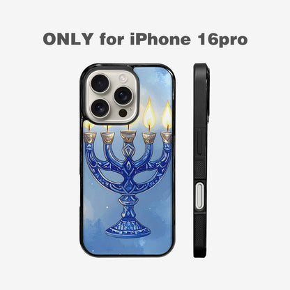 iPhone 16 Pro Case — Hanukkah Menorah Pattern Seamless Repeat Jewish, Unique Phone Case Design