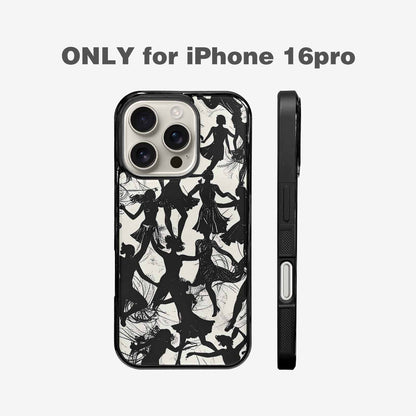 iPhone 16 Pro Case — Bold Dancing Figure Line Art Pattern, Custom Print Case Cover