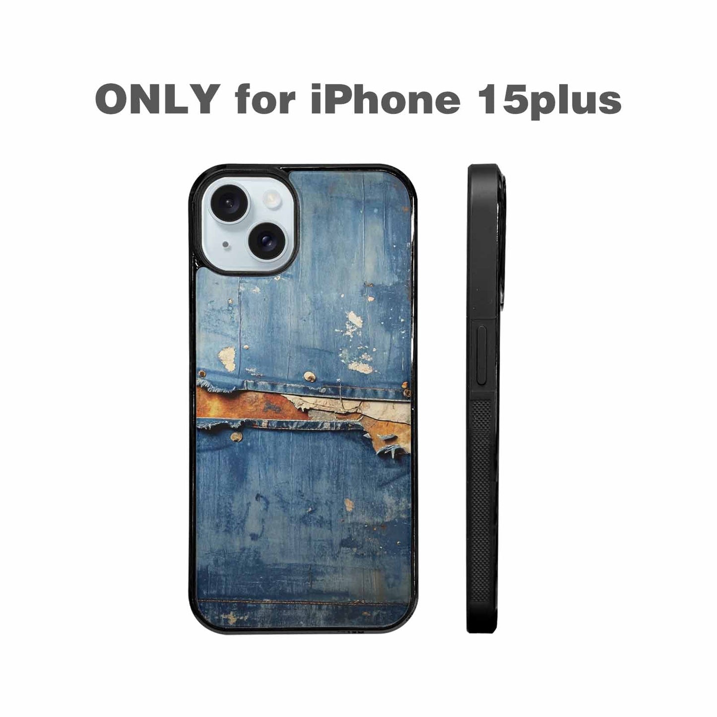 iPhone 15 Plus Case — Denim Distressed Textures Print Edge To, Customized Protective Case
