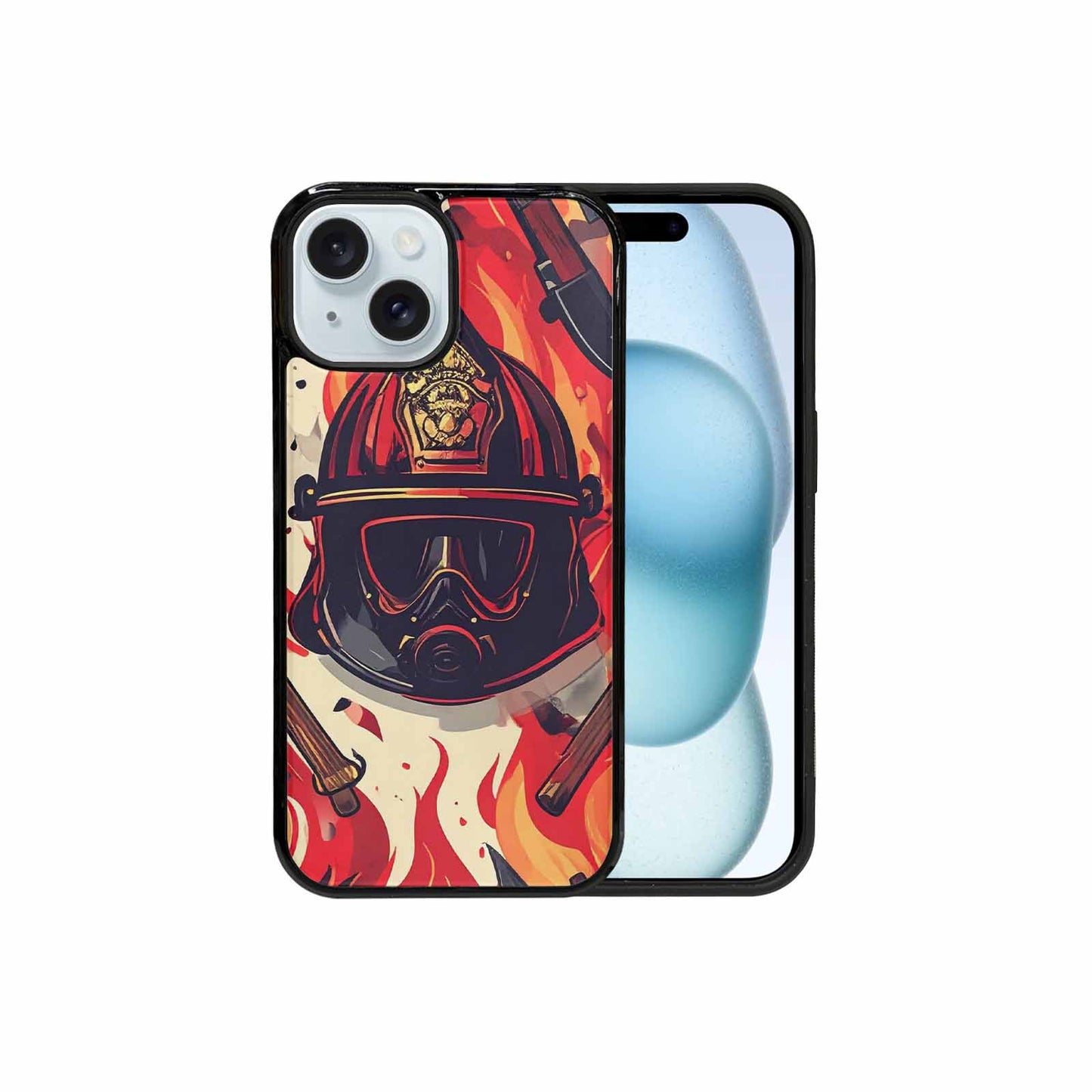 iPhone 15 Case — Firefighter Pattern Flames Axes Helmets Seamless, Unique Phone Case Design