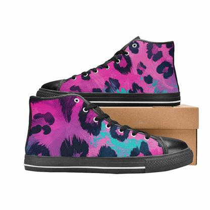 WOMEN'S Leopard Neon Pink Teal Airbrush High Top Canvas Dreamcore Sneakers