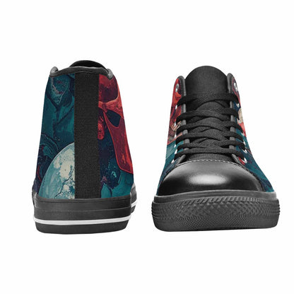 WOMEN'S Marble Skull High Top Canvas Vivid Custom Sneakers