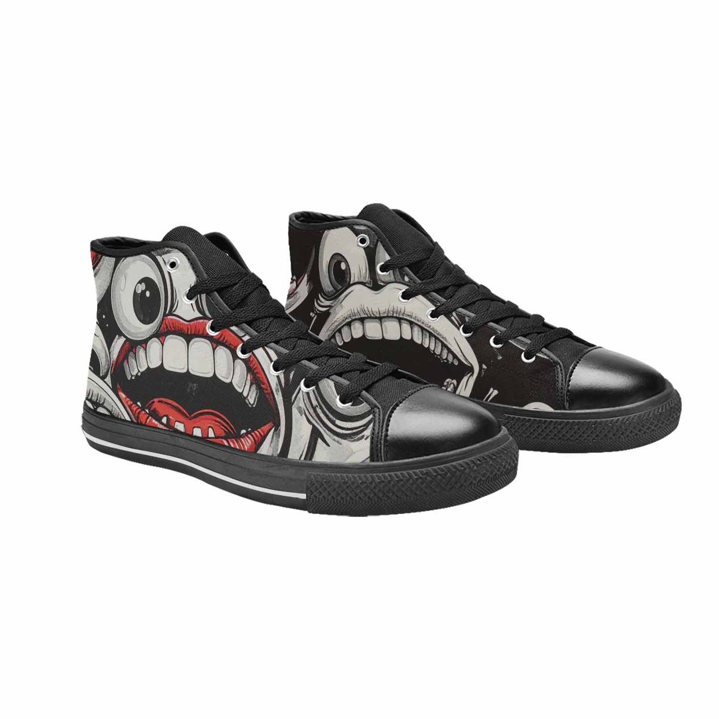 WOMEN'S Googly Cartoon Mouths High Top Canvas Vibrant Chaos Sneakers