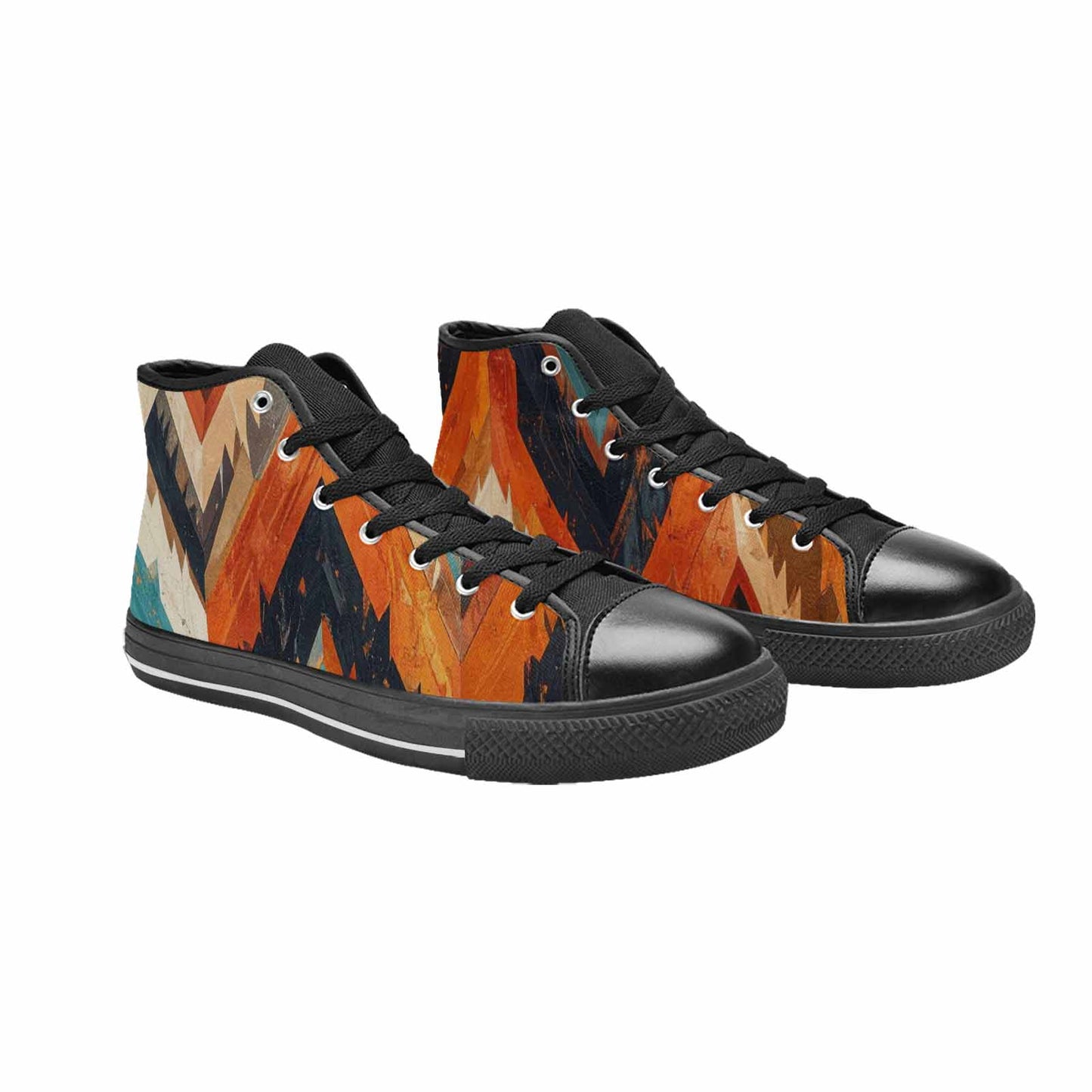 MEN'S Southwestern Geometric Diamond High Top Canvas Neon Fantasy Custom Shoes