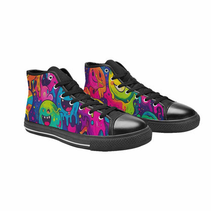 MEN'S Yellow Smiley Face High Top Canvas Grunge Custom Shoes