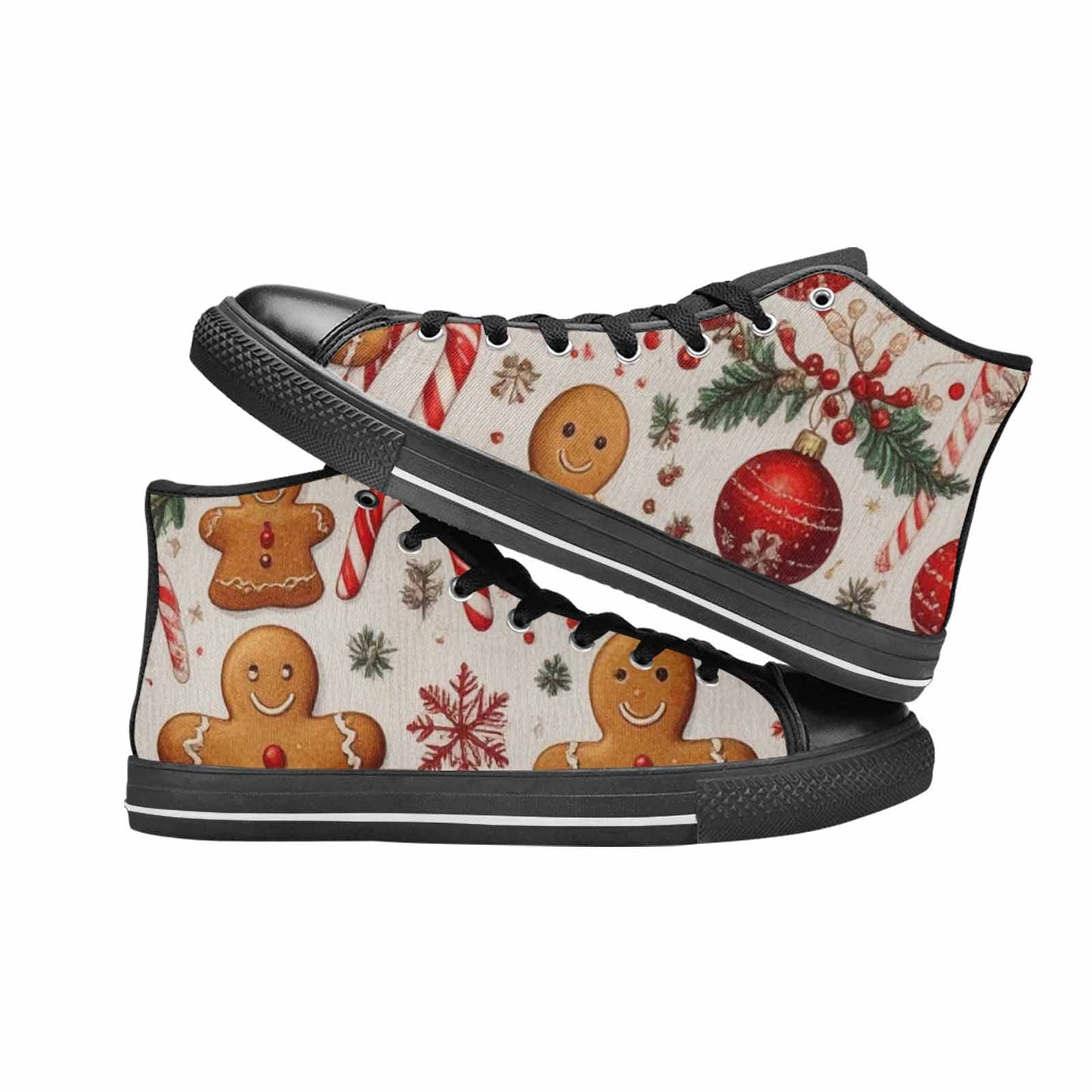 WOMEN'S Christmas Holly Snowflake High Top Canvas Vivid Custom Sneakers