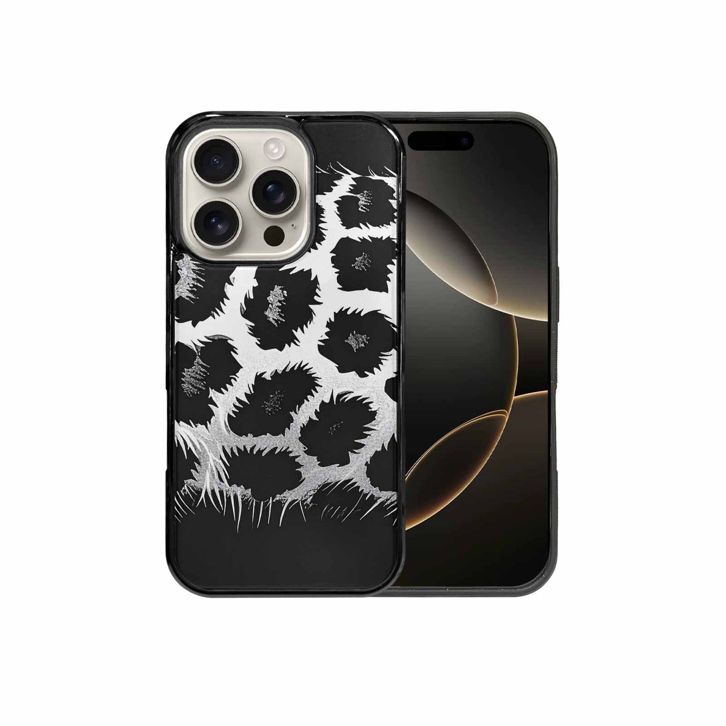 iPhone 16 Pro Case — Leopard Print Black And White Style, Original Design Phone Case