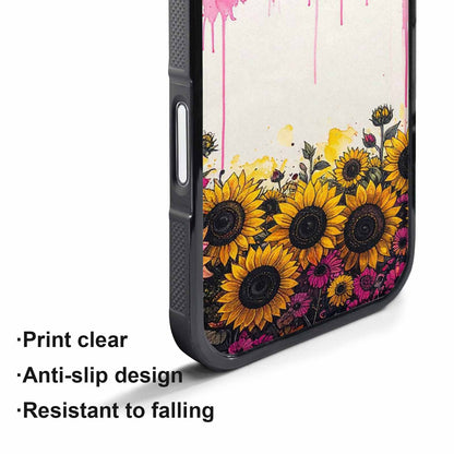 iPhone 17 Air Case — Sunflower Burst Black Pink Ink Floral, Custom Made Phone Cover