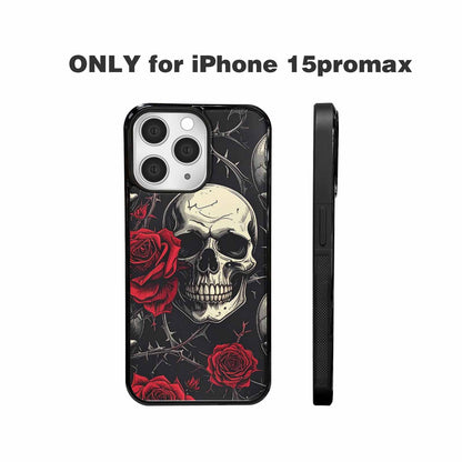 iPhone 15 Pro Max Case — Ornate Gothic Skulls Roses, Personalized Phone Case