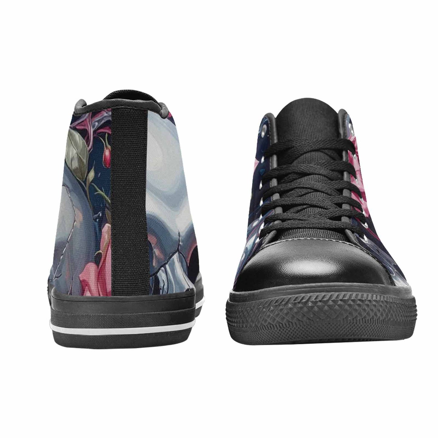 MEN'S Skulls Roses Chrome Airbrush High Top Canvas Vibrant Chaos Sneakers