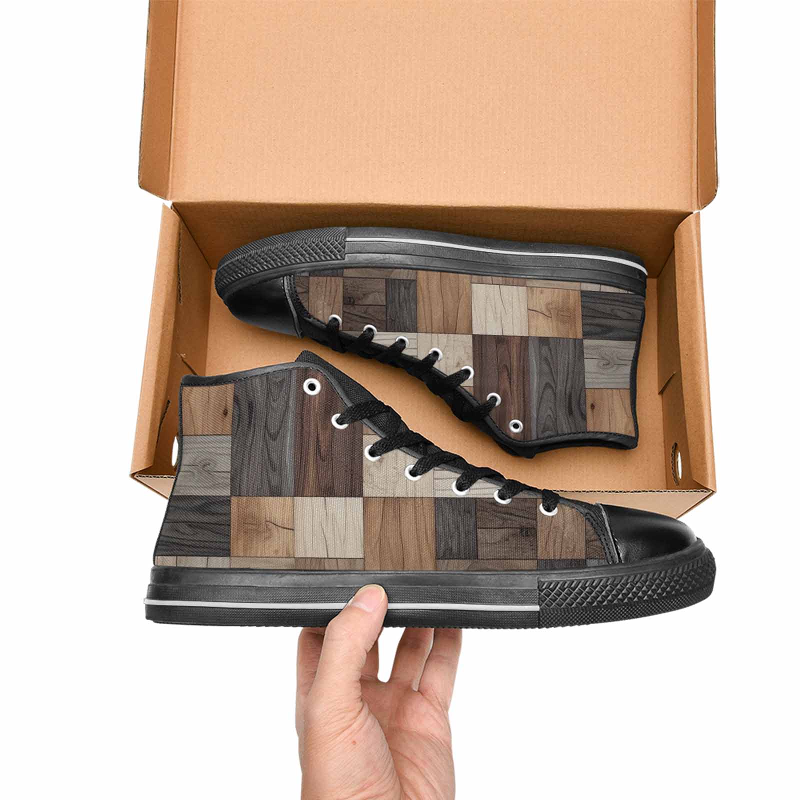 MEN'S Wood Grain Texture High Top Canvas Aesthetic Sneakers