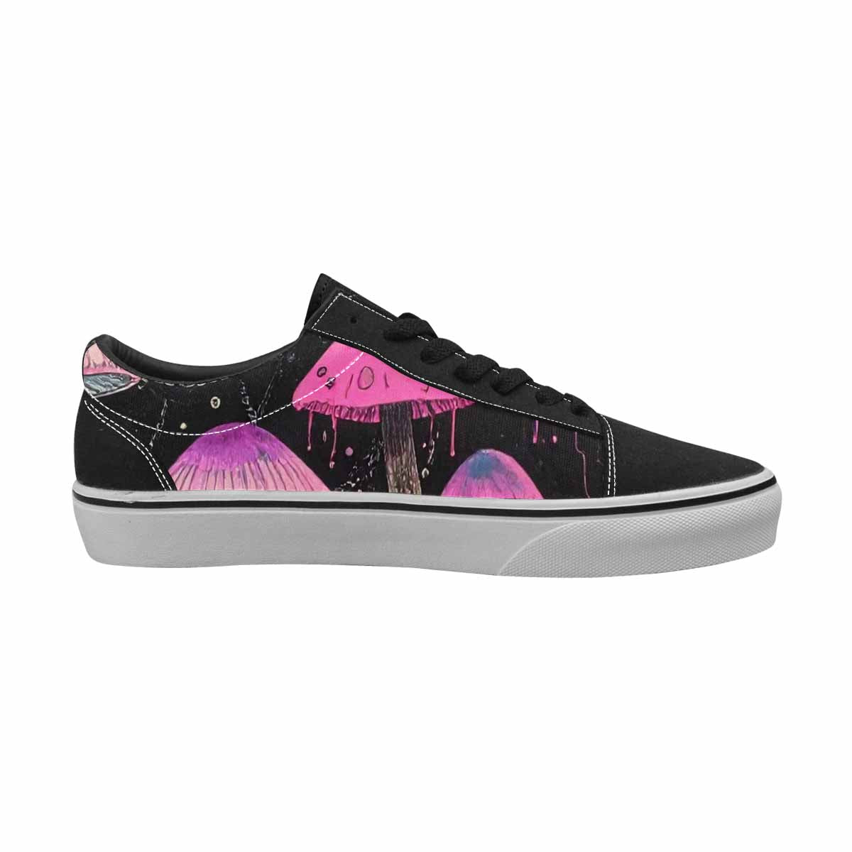 WOMEN'S Mushrooms Black & Pink Ink Canvas Boutique Cottagecore Handmade Custom Shoes
