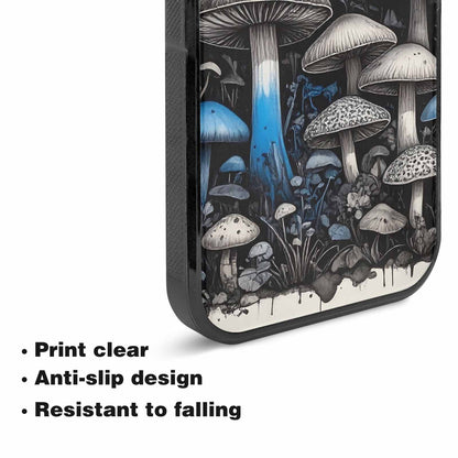iPhone 15 Plus Case — Mushrooms General Black Blue Ink Mushrooms, Unique Phone Case Design