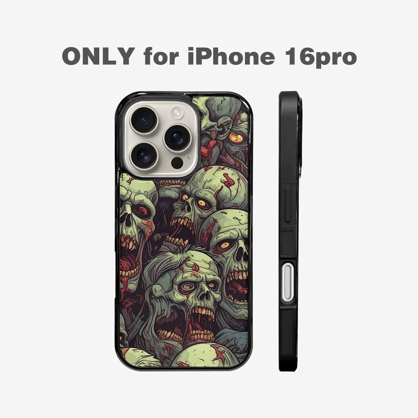 iPhone 16 Pro Case — Zombie Head Pattern Hundreds Of Small, Custom Printed Phone Case