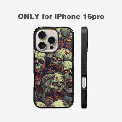iPhone 16 Pro Case — Zombie Head Pattern Hundreds Of Small, Custom Printed Phone Case