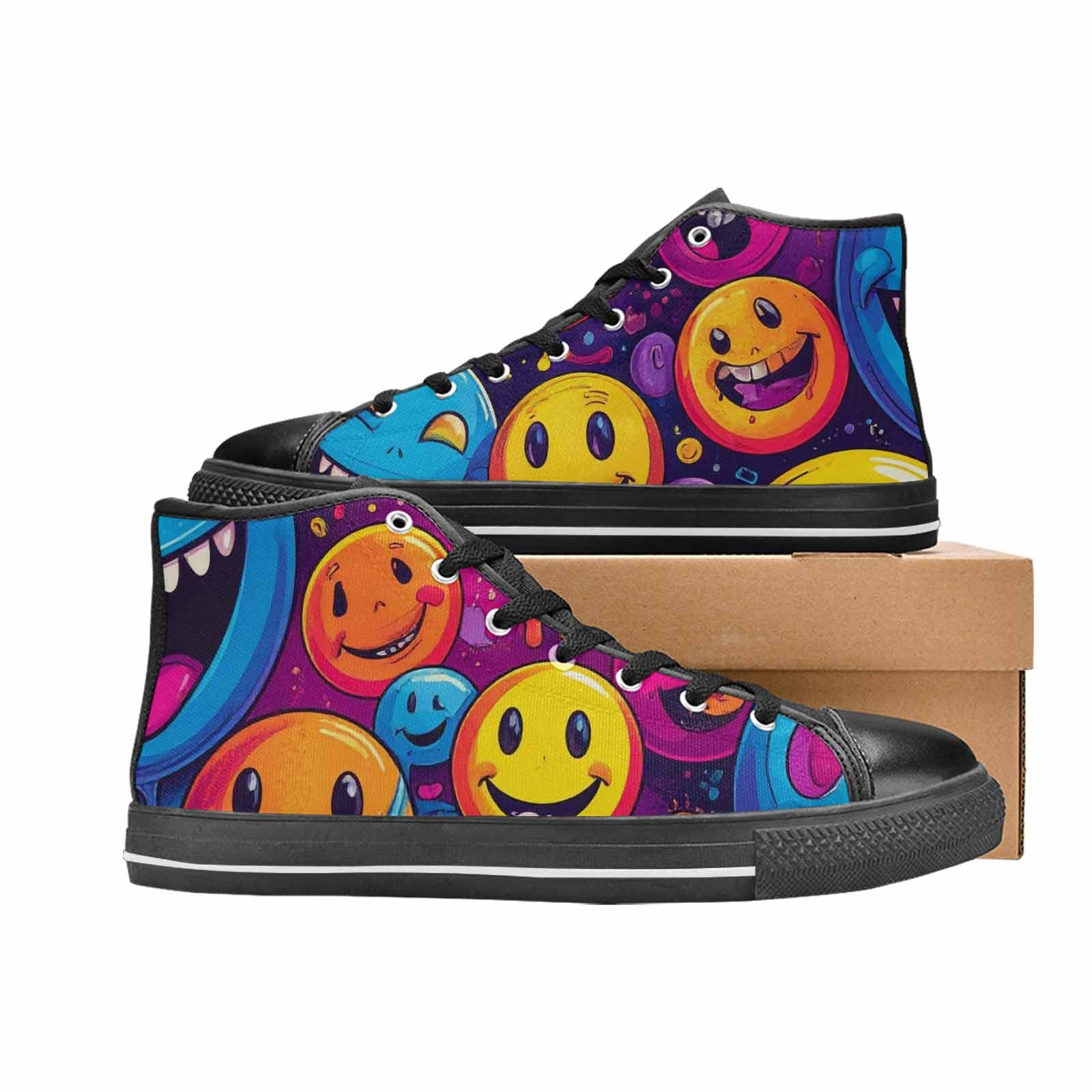 MEN'S Yellow Smiley Face High Top Canvas Y2K Custom Shoes