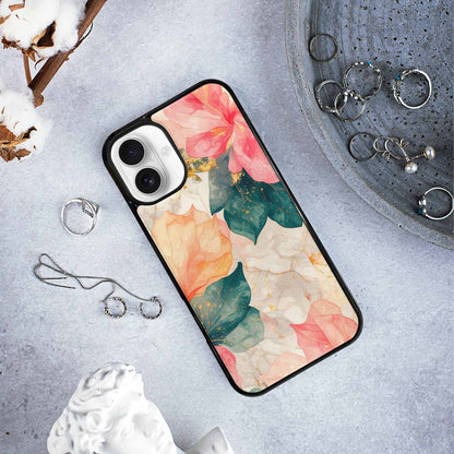 iPhone 16 Plus Case — Marble Floral, Personalized Phone Case