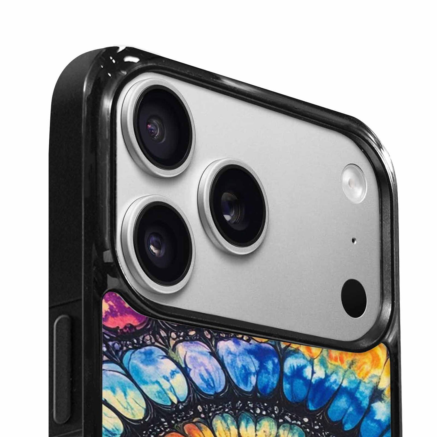 iPhone 17 Pro Case — Tie Dye Swirls Black Blue Tie, Customized Protective Case