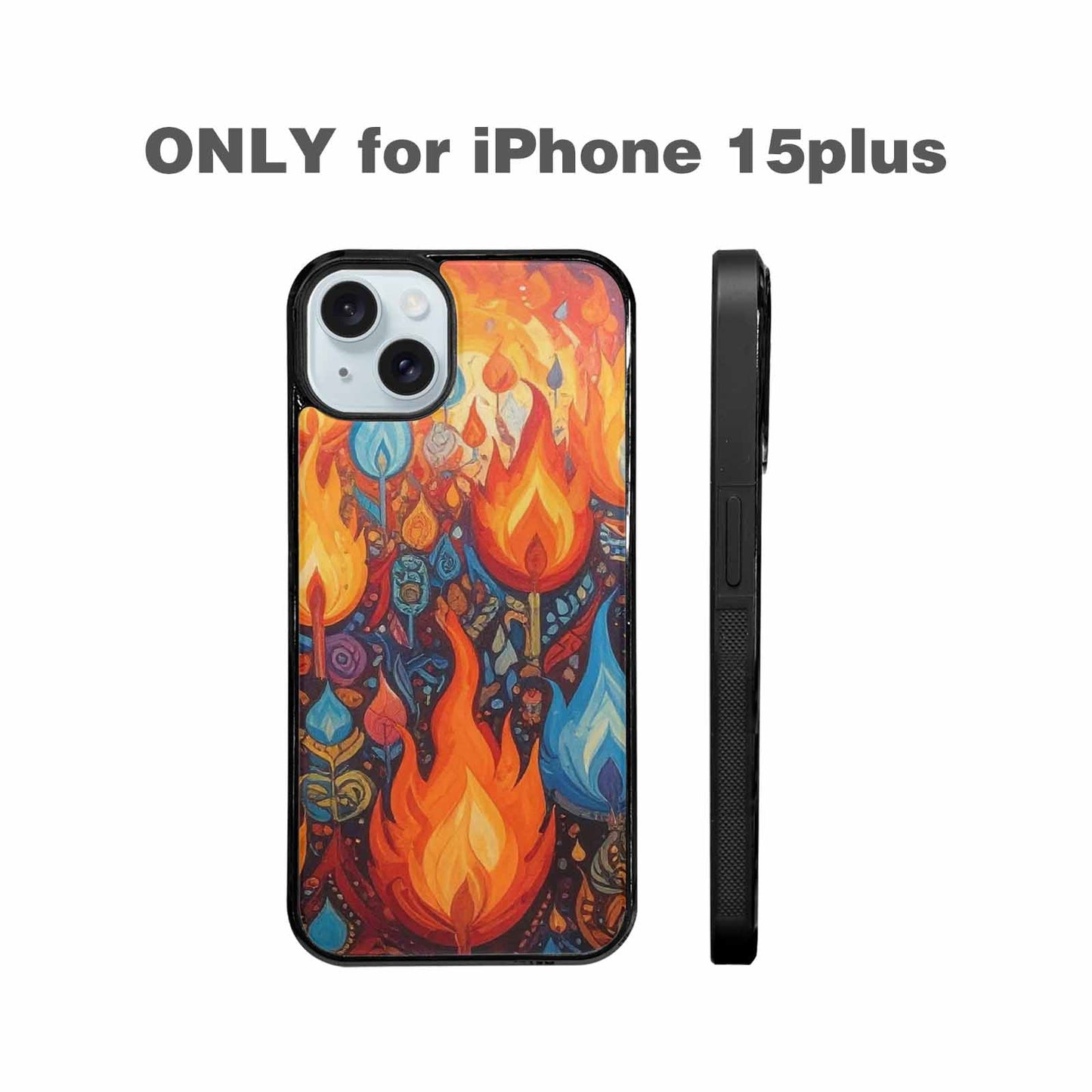 iPhone 15 Plus Case — Flame Burst Full Color Vibrant Flame, Personalized Phone Case