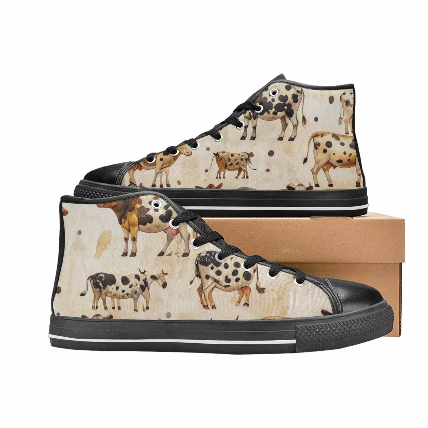 MEN'S Cow Animal Print High Top Canvas Wallpaper Art Sneakers