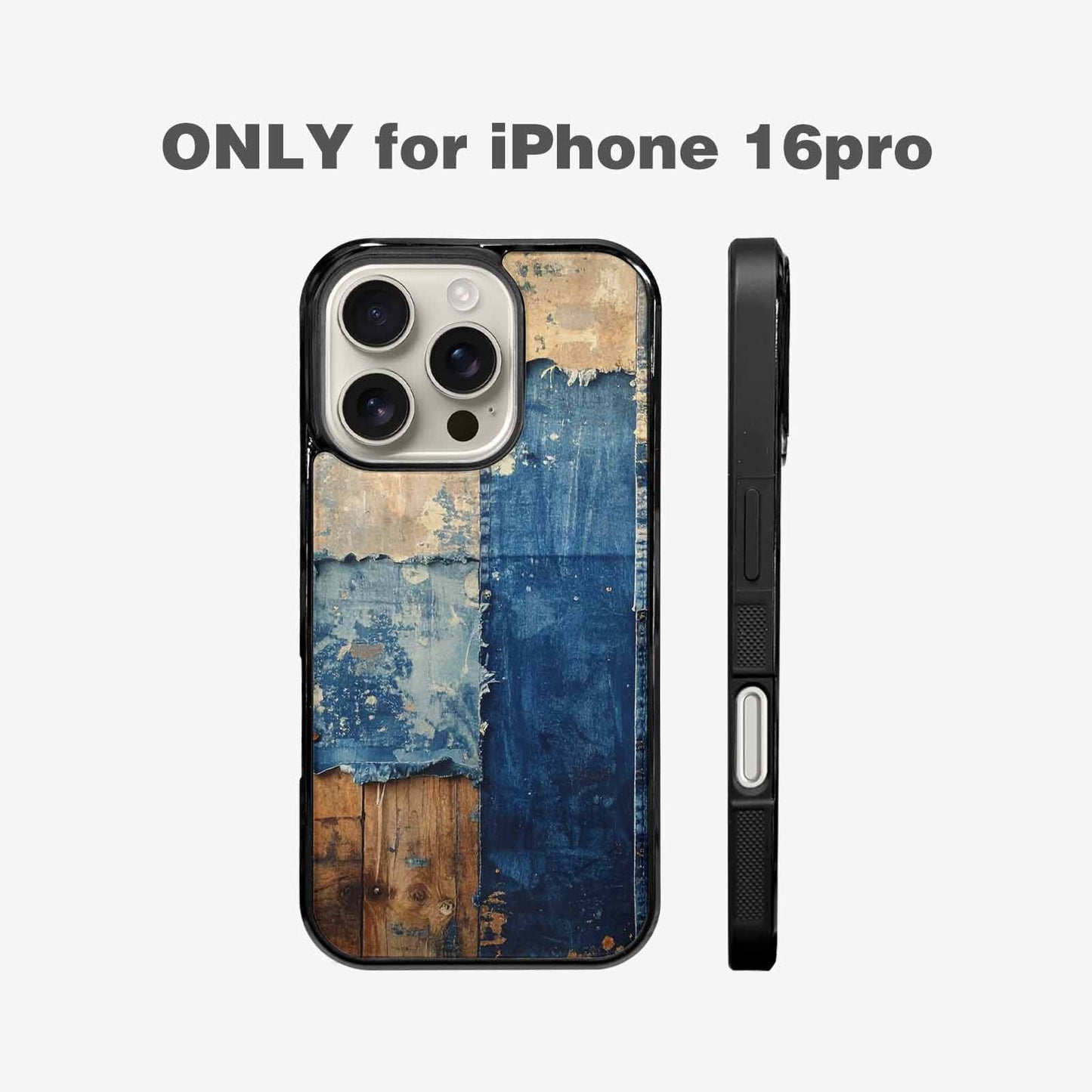 iPhone 16 Pro Case — Denim Distressed Textures Print Edge To, Custom Print Case Cover