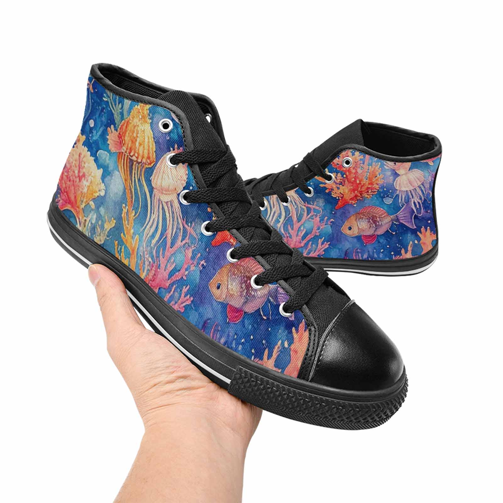 MEN'S Fish Scale Coral High Top Canvas Aesthetic Custom Shoes