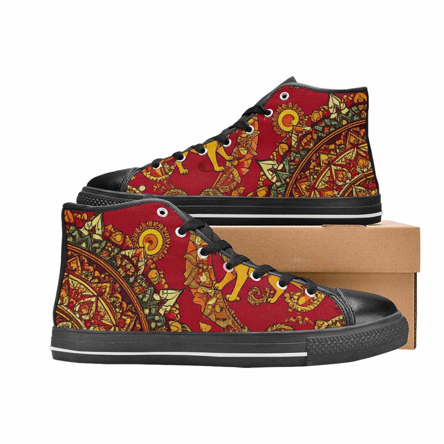 MEN'S Mandala Lions High Top Canvas Cottagecore Custom Sneakers
