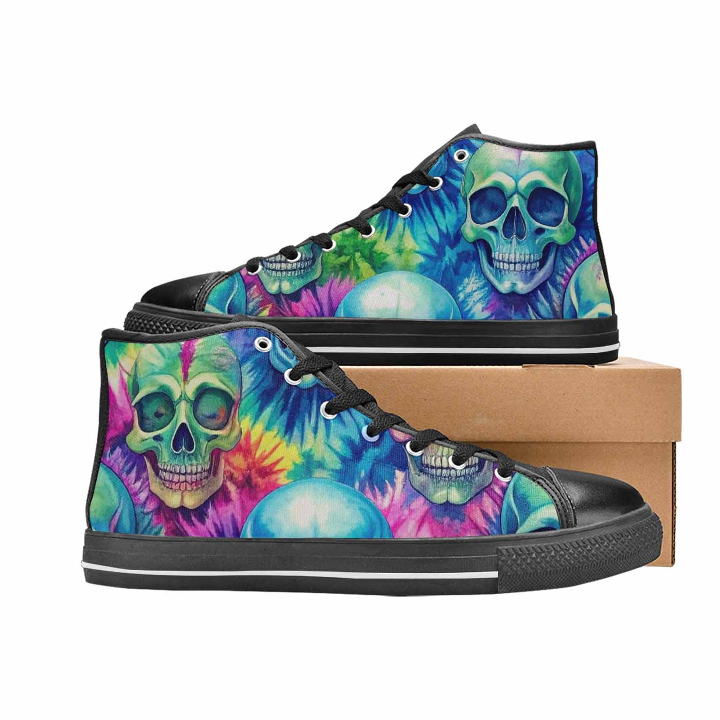 WOMEN'S Tie Dye Skulls Print High Top Canvas Surreal Sneakers