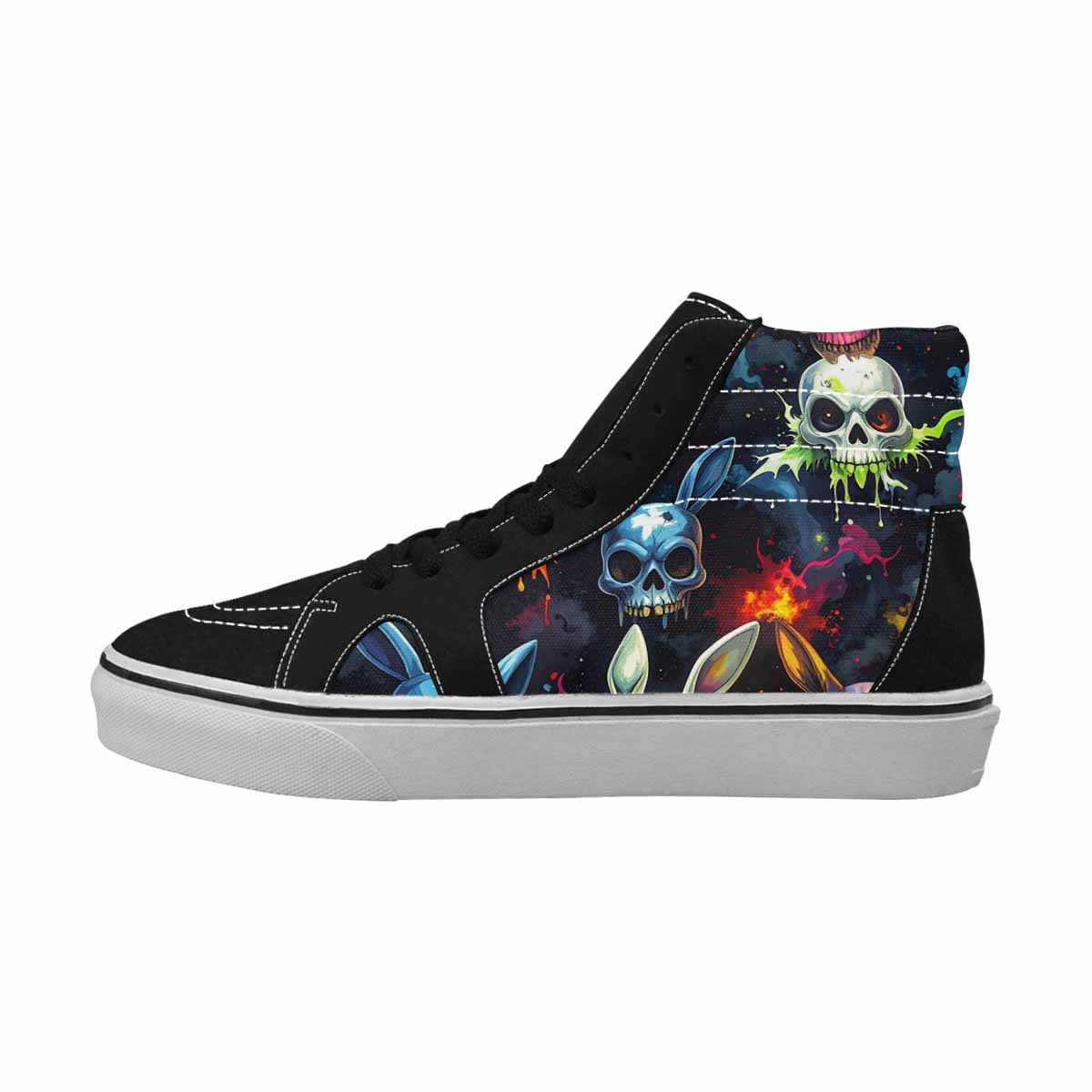 MEN'S Radioactive Ghost Bunny Skull High Top Canvas Wallpaper Art Sneakers