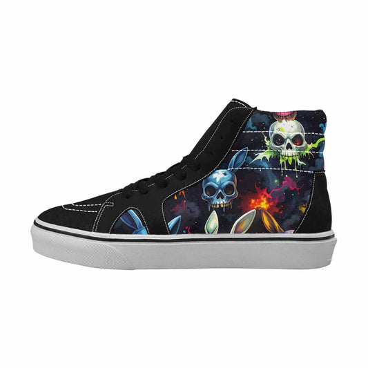 MEN'S Radioactive Ghost Bunny Skull High Top Canvas Wallpaper Art Sneakers