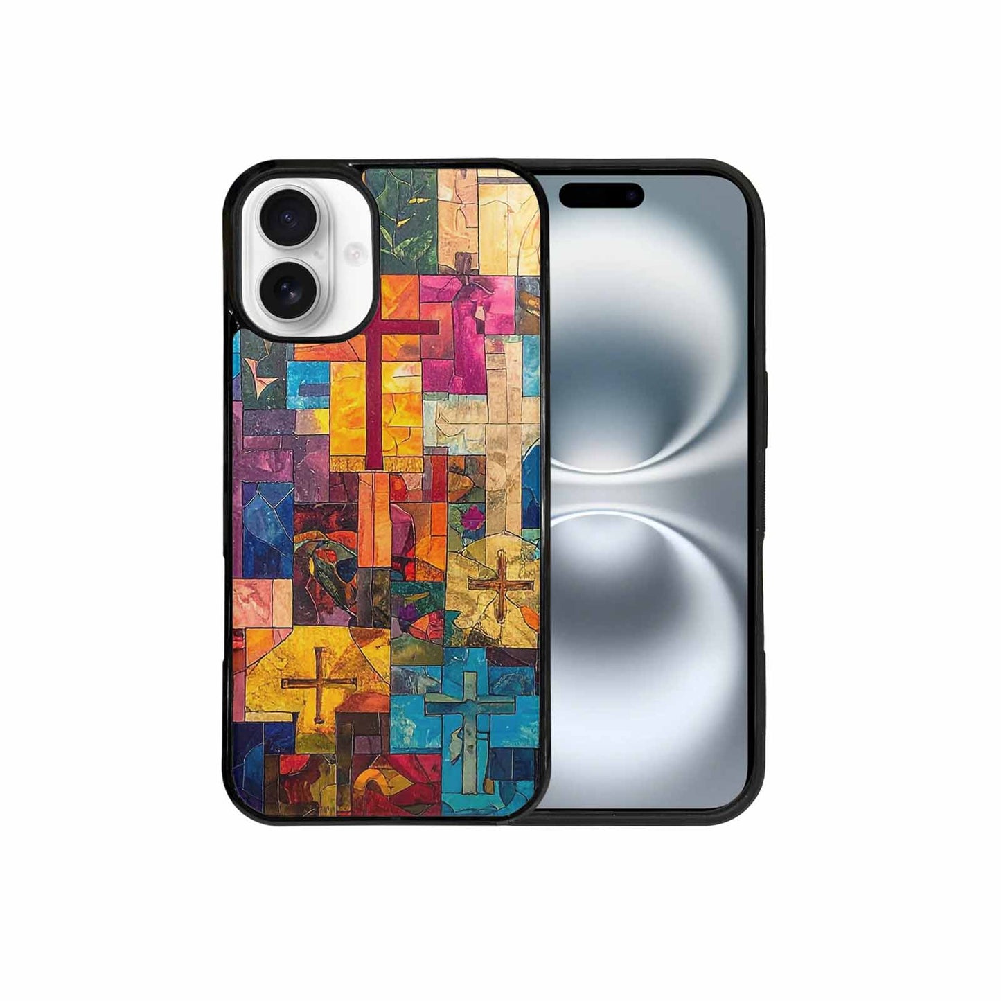 iPhone 16 Plus Case — Faith Cross And Faith Icons Pattern, Custom Phone Case